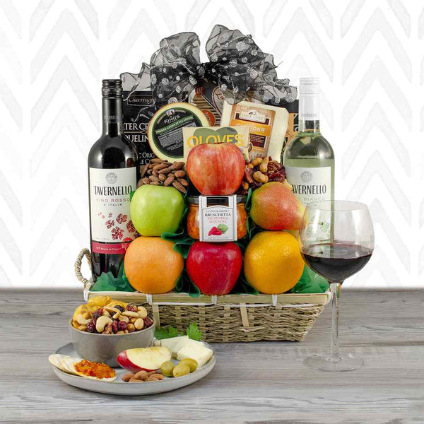 Wine, Cheese & Fruit Gift Basket